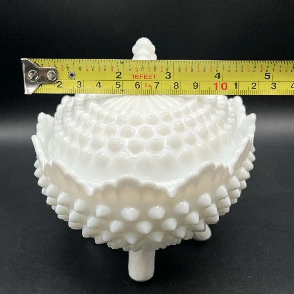 VTG Fenton White Milk Glass Hobnail Oval Footed‎ Covered Candy Dish with Lid